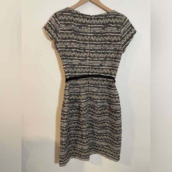 Nanette Lepore Belted Black Beige Lace Sheath Fitted Dress Size 6 Cocktail - Picture 8 of 12